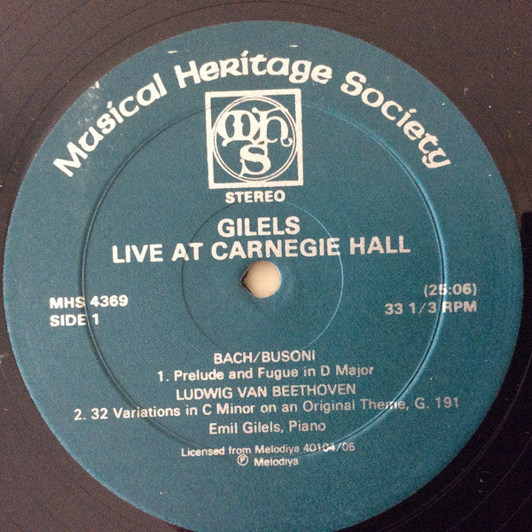 Gilels* : At Carnegie Hall (2xLP, RE, Gat)