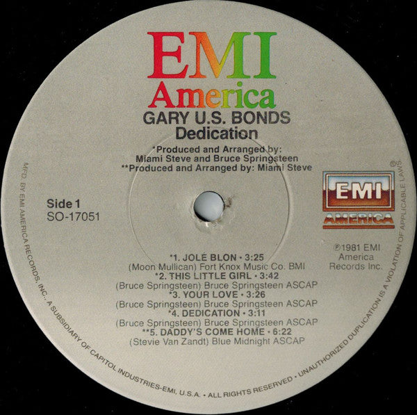 Gary U.S. Bonds : Dedication (LP, Album, Jac)