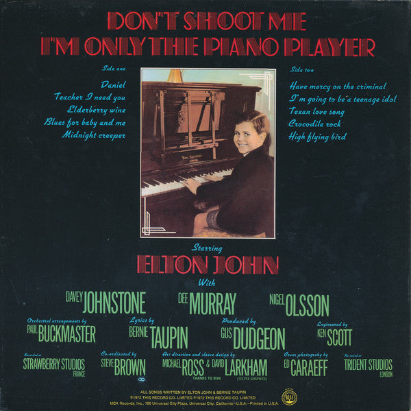 Elton John : Don't Shoot Me I'm Only The Piano Player (LP, Album, RE,  Pi)