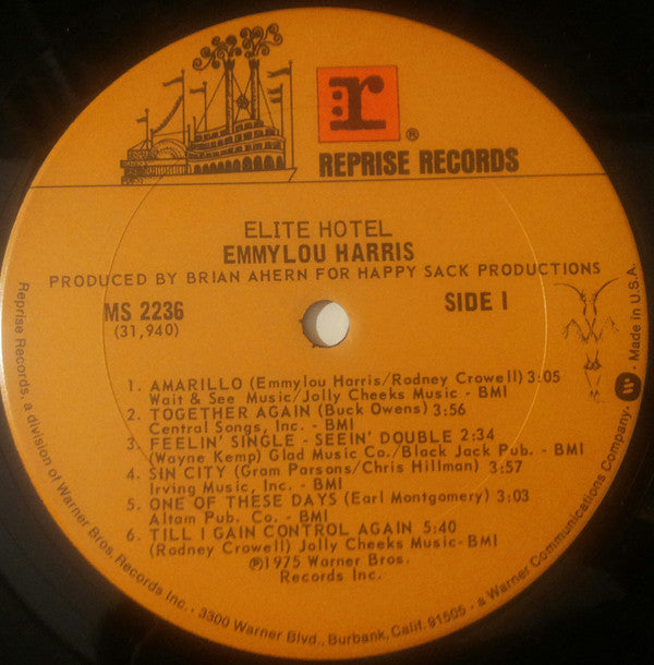 Emmylou Harris : Elite Hotel (LP, Album, Pit)