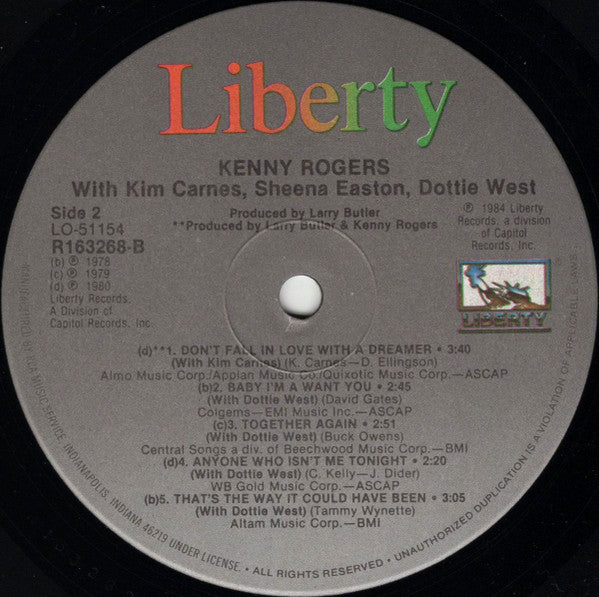Kenny Rogers With Kim Carnes, Sheena Easton & Dottie West : Duets (LP, Comp, RCA)