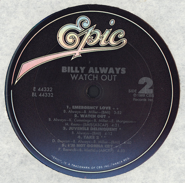 Billy Always : Watch Out (LP, Album)
