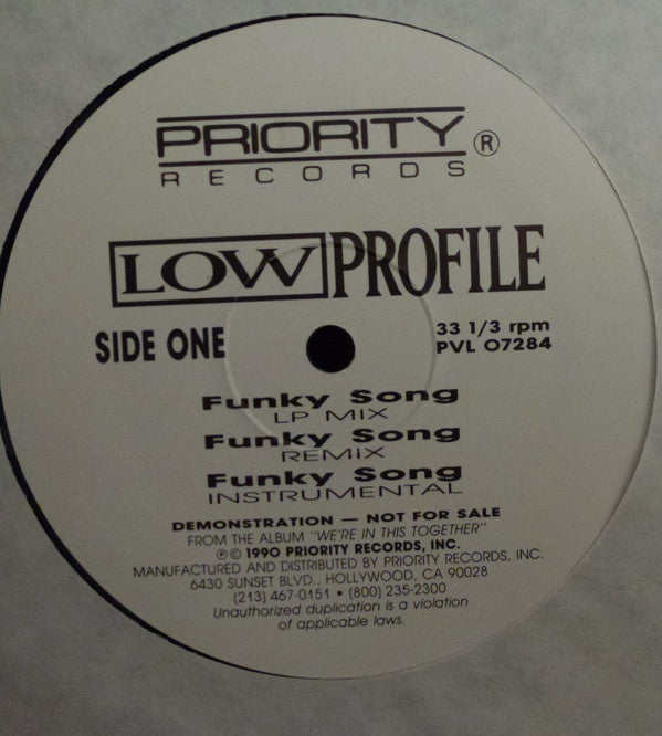 Low Profile : Funky Song / Playing For Keeps / No Mercy (12", Maxi, Promo)