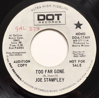 Joe Stampley : Too Far Gone (7", Single, Promo)