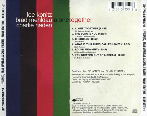 Lee Konitz, Brad Mehldau & Charlie Haden : Alone Together (CD, Album)