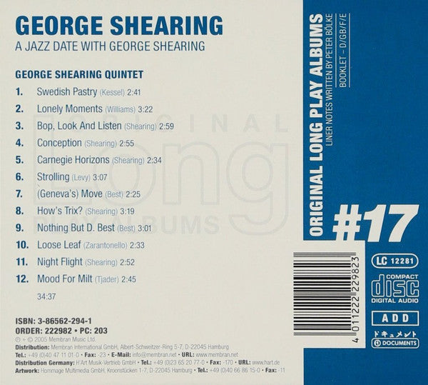 George Shearing : A Jazz Date With George Shearing (CD, Album, Comp, Mono, RE, Dig)