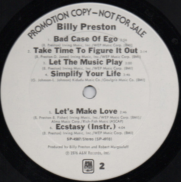 Billy Preston : Billy Preston (LP, Album, Promo)