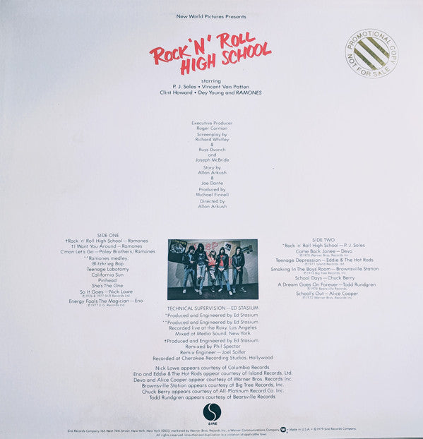 Various Featuring Ramones : Rock 'N' Roll High School (Music From The Original Motion Picture Soundtrack) (LP, Comp, Los)