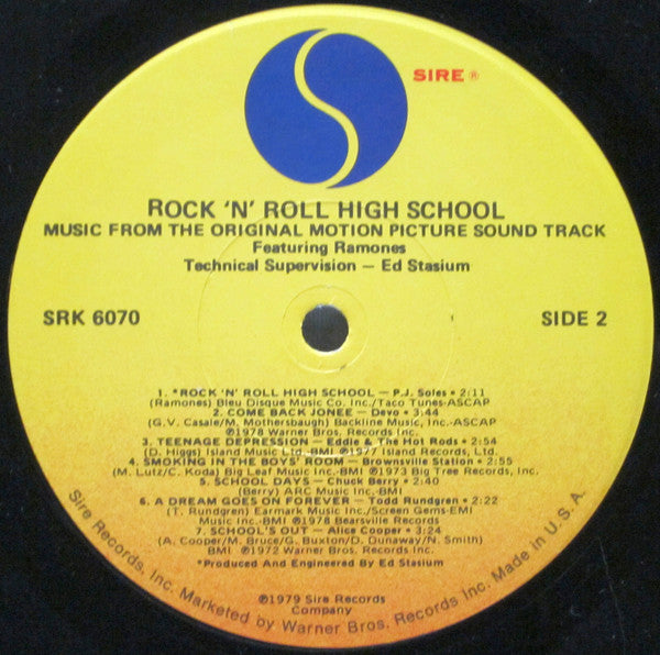 Various Featuring Ramones : Rock 'N' Roll High School (Music From The Original Motion Picture Soundtrack) (LP, Comp, Los)