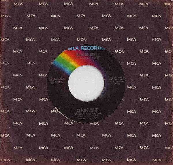 Elton John : Island Girl / Sugar On The Floor (7", Single, Pin)