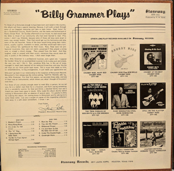 Billy Grammer : Billy Grammer Plays (LP)
