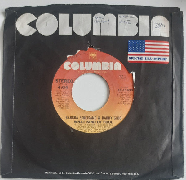 Barbra Streisand & Barry Gibb : What Kind Of Fool (7", Single, Styrene)