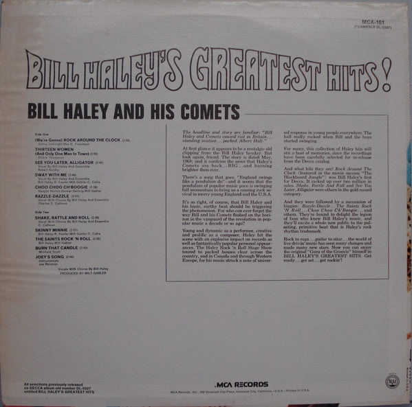 Bill Haley And His Comets : Bill Haley's Greatest Hits! (LP, Comp, RE, Tan)