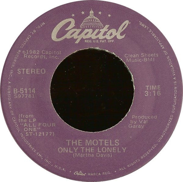 The Motels : Only The Lonely (7", Single, Los)