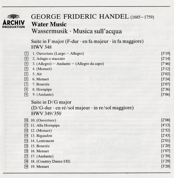 George Frideric Handel*, The English Concert · Trevor Pinnock : Water Music (CD)