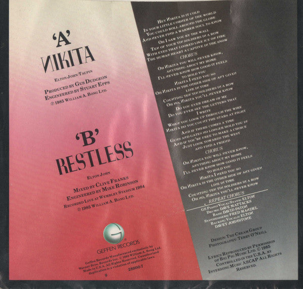 Elton John : Nikita (7", Spe)