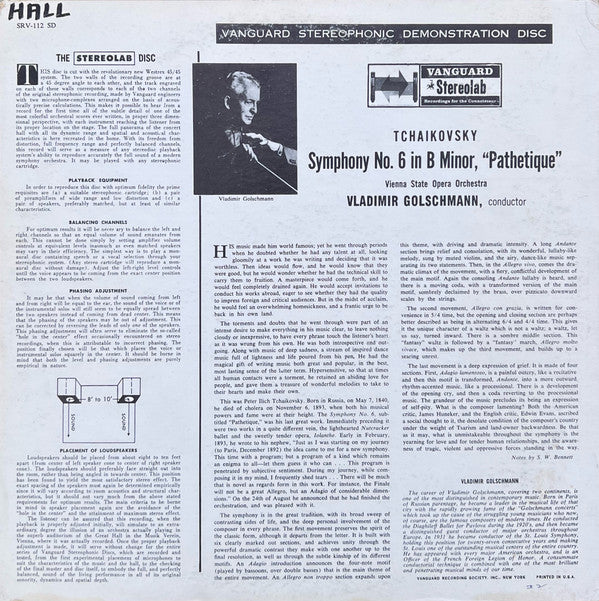 Tchaikovsky* : Symphony No. 6 "Pathetique" (In B Minor) (LP)