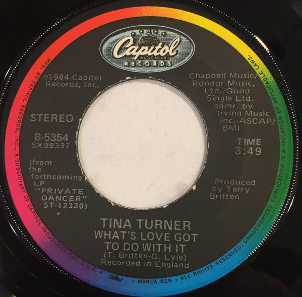 Tina Turner : What's Love Got To Do With It (7", Single, Jac)