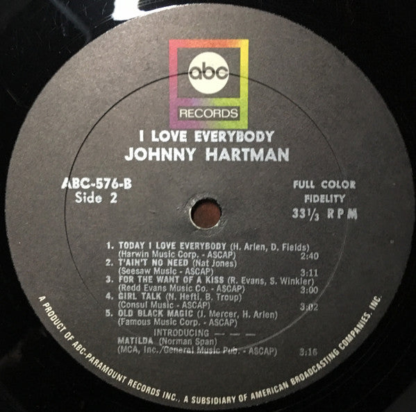 Johnny Hartman : I Love Everybody (LP, Album, Mono)