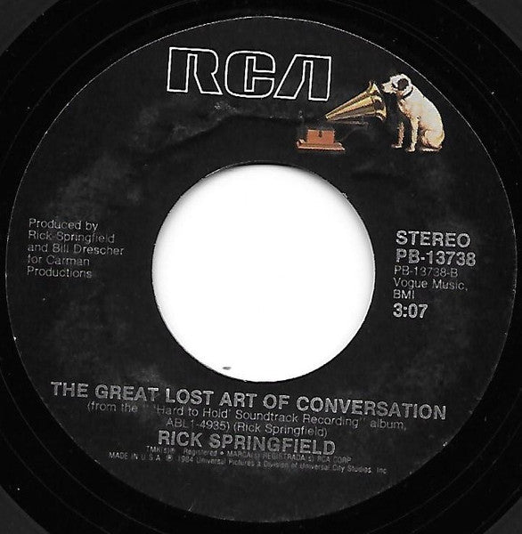 Rick Springfield : Love Somebody (7", Single, Styrene, Ind)