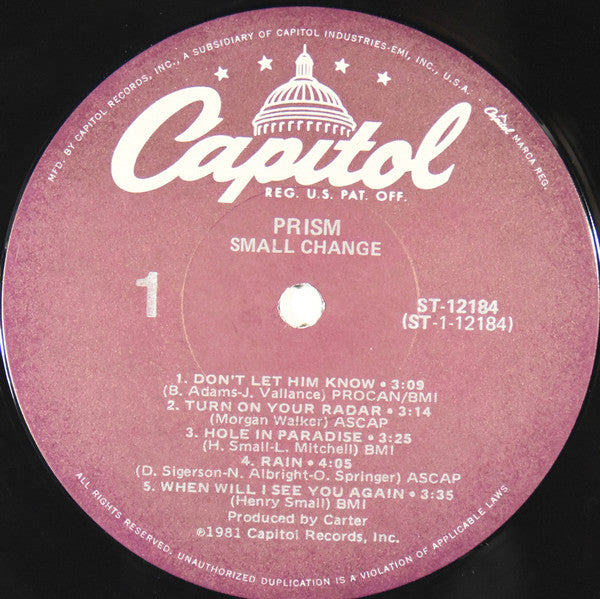 Prism (7) : Small Change (LP, Album, Win)