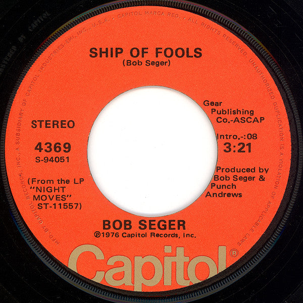 Bob Seger : Night Moves (7", Single, Win)