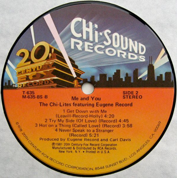 The Chi-Lites Featuring Eugene Record : Me And You (LP, Album, Ind)