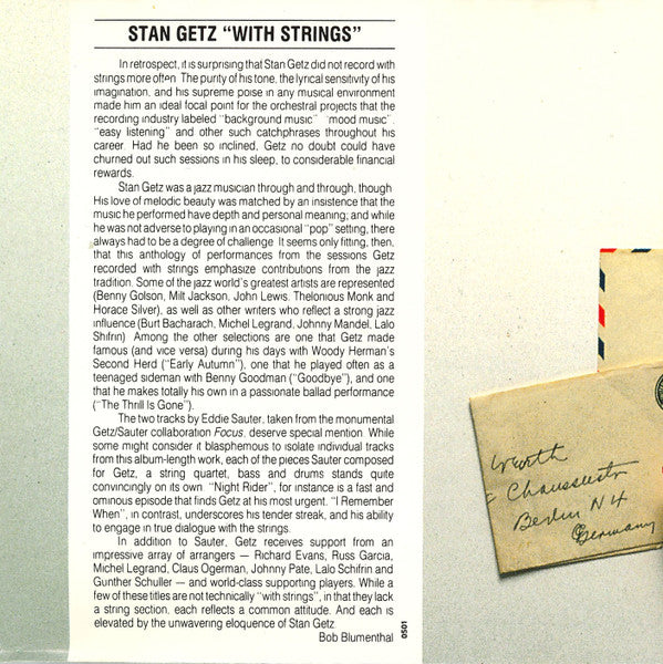 Stan Getz : Stan Getz With Strings (CD, Comp)