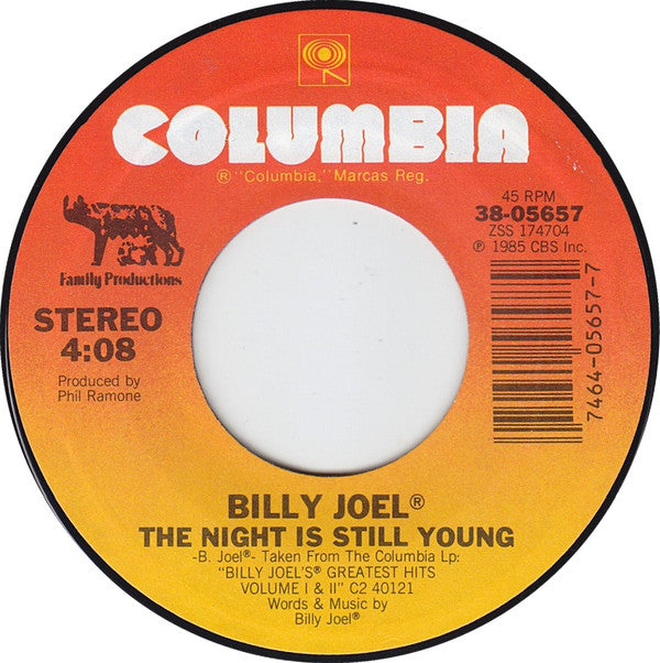 Billy Joel : The Night Is Still Young (7", Single, Styrene, Car)