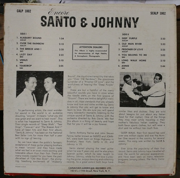 Santo & Johnny : Encore (LP, Mono)