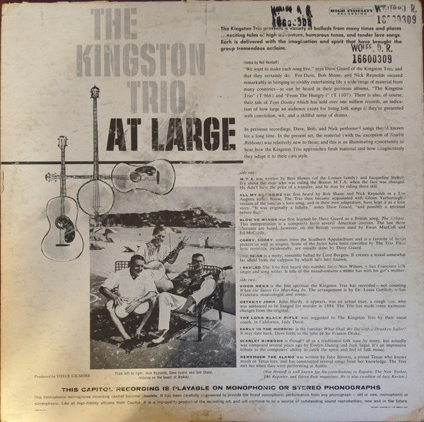 The Kingston Trio* : At Large (LP, Album, Mono, RP, Los)