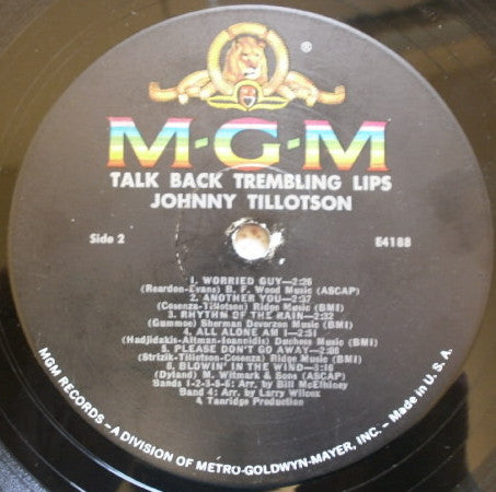 Johnny Tillotson : Talk Back Trembling Lips (LP, Album, Mono)
