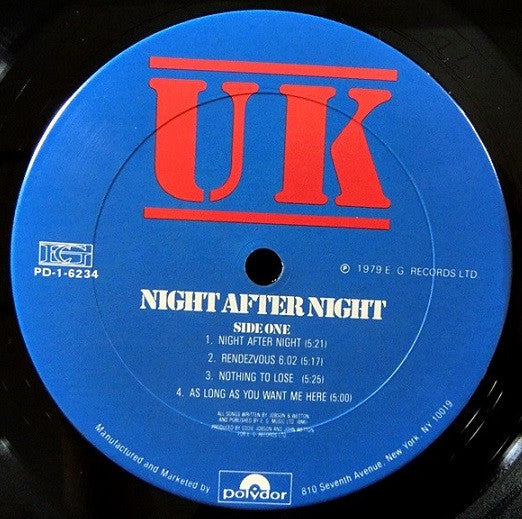 UK (3) : Night After Night (LP, Album, Pit)
