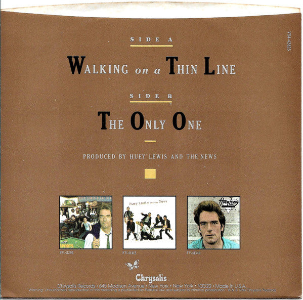 Huey Lewis And The News* : Walking On A Thin Line (7", Single, Styrene, Car)