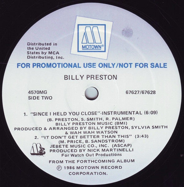 Billy Preston : Since I Held You Close (12", Promo)