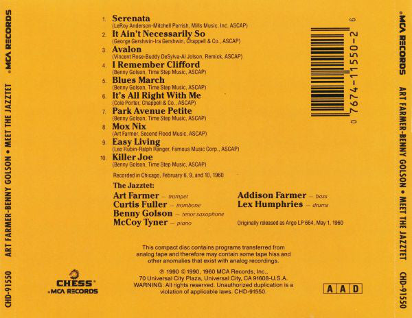 Art Farmer - Benny Golson : Meet The Jazztet (CD, Album, RE)