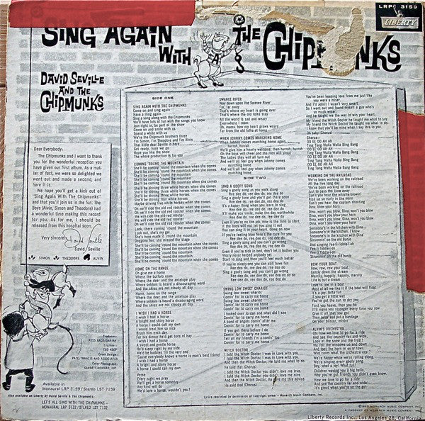 David Seville And The Chipmunks : Sing Again With The Chipmunks (LP, Mono)