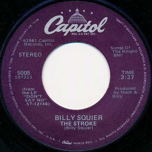 Billy Squier : The Stroke (7", Single, Jac)