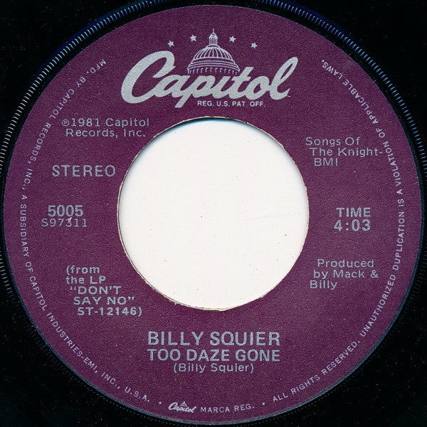 Billy Squier : The Stroke (7", Single, Jac)
