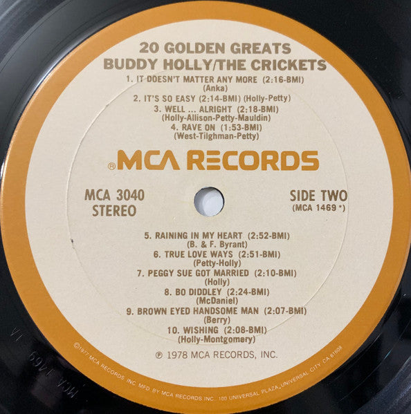 Buddy Holly / The Crickets (2) : 20 Golden Greats (LP, Comp, Club, RP, CRC)