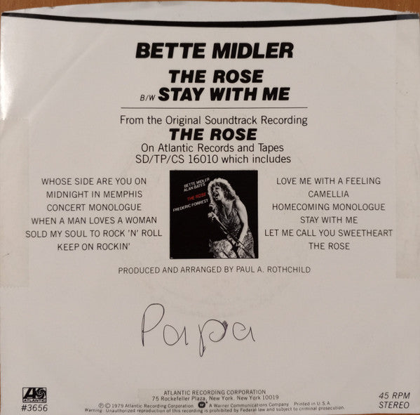 Bette Midler : The Rose (7", Single, Spe)