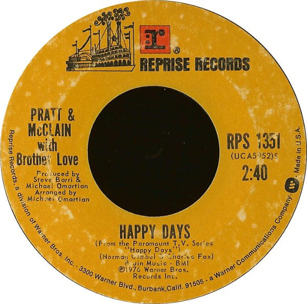 Pratt & McClain With Brother Love* : Happy Days (7", Single, Styrene, Ter)