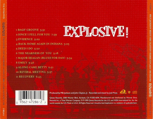 Milt Jackson Meets The Clayton-Hamilton Jazz Orchestra* : Explosive! (CD, Album)