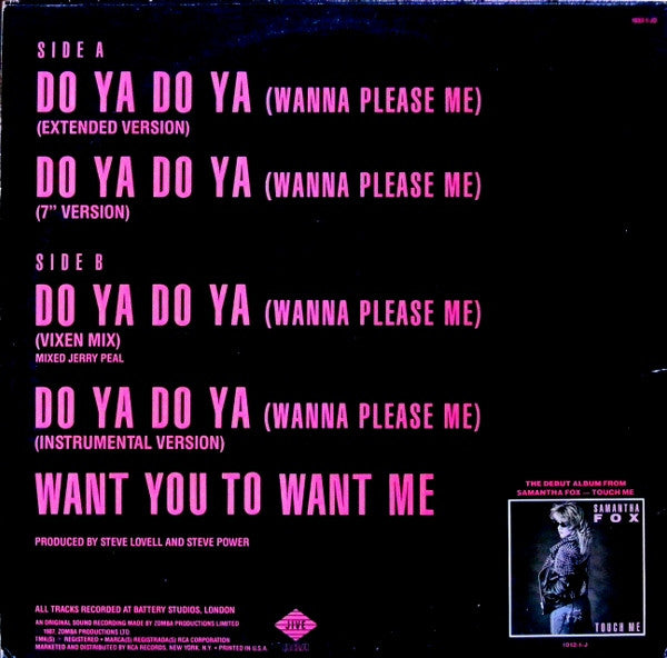 Samantha Fox : Do Ya Do Ya (Wanna Please Me) (12")