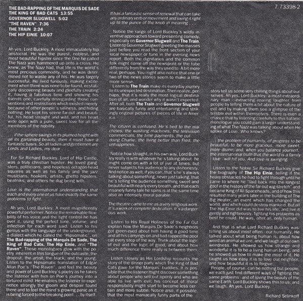 Lord Buckley : A Most Immaculately Hip Aristocrat (CD, Album, RE, RM)