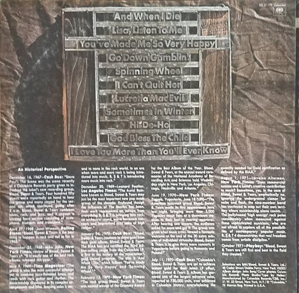 Blood, Sweat & Tears* : Blood, Sweat & Tears Greatest Hits (LP, Comp, Ter)