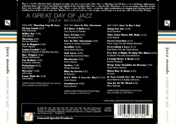 Various : Jazz Moods: A Great Day Of Jazz (3xCD, Comp, Dig)