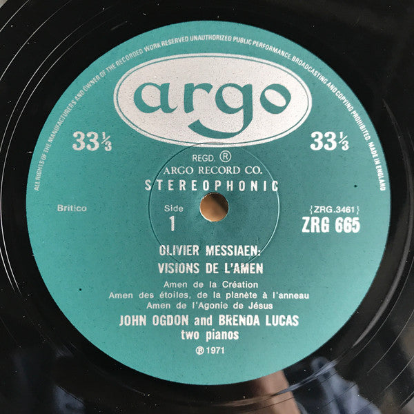 Messiaen*, John Ogdon, Brenda Lucas : Visions De L'Amen (LP)