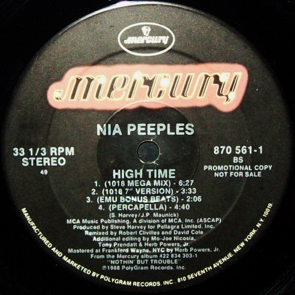 Nia Peeples : High Time (12", Single, Promo)