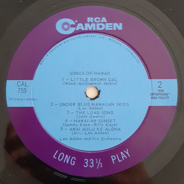 Leo Addeo And His Orchestra : Songs Of Hawaii (LP, Album, Mono, Rad)